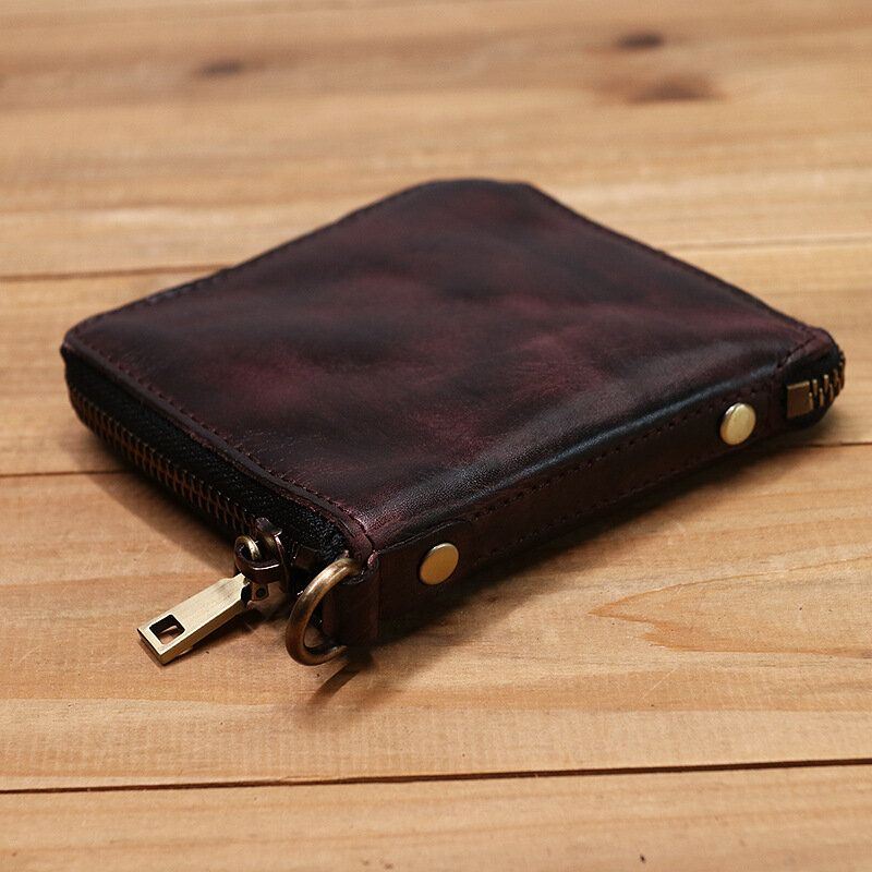Miesten Aitoa Nahkaa Vintage Lyhyt Distressed Taittuu Vetoketju Korttikotelo Kolikko Kukkaro Money Clip Lompakko