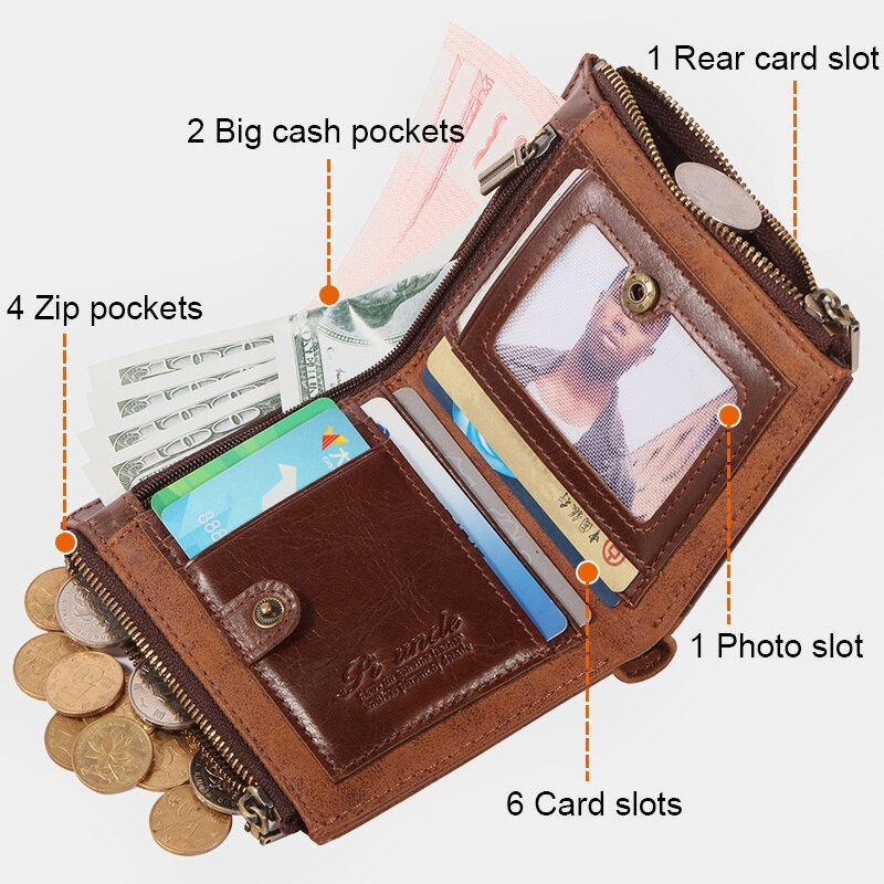 Miesten Bifold Varkaudenesto Aitoa Nahkaa Lompakot Lyhyet Suuri Tilavuus Monikorttipaikka Korttipidike Kolikko Kukkaro Money Clip