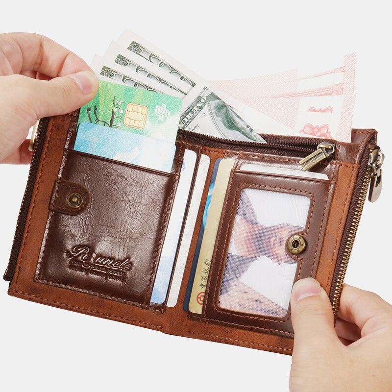 Miesten Bifold Varkaudenesto Aitoa Nahkaa Lompakot Lyhyet Suuri Tilavuus Monikorttipaikka Korttipidike Kolikko Kukkaro Money Clip