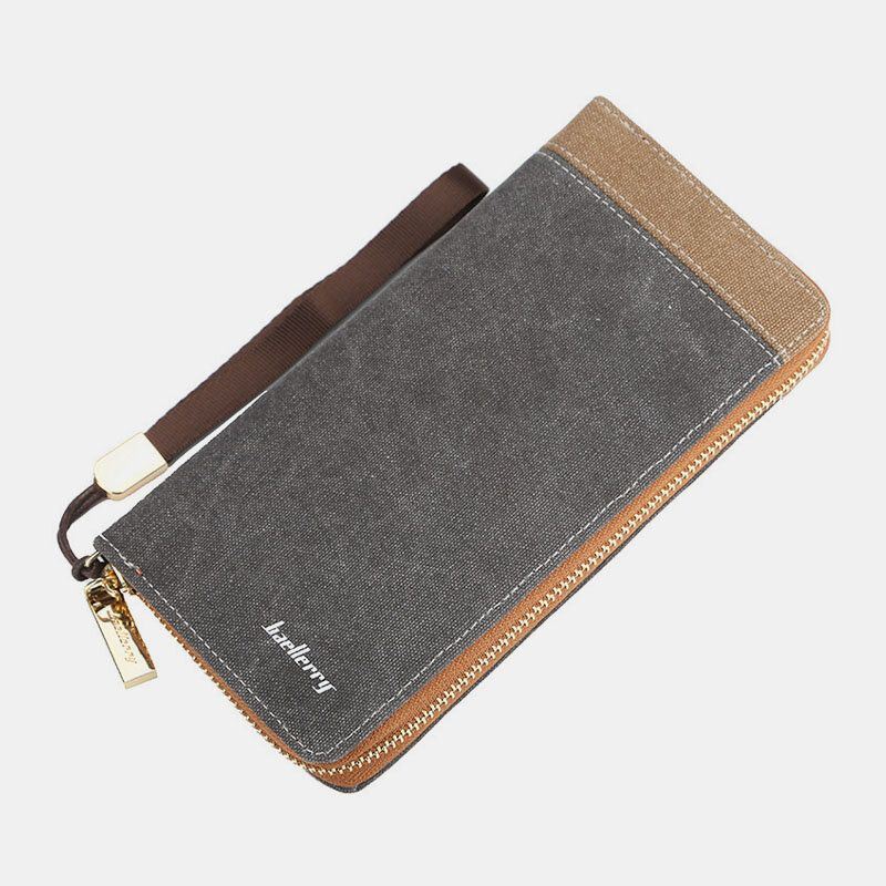 Miesten Canvas Bifold Pitkä Multi-slot-korttikotelo Puhelinpidike Lompakko Kukkaro