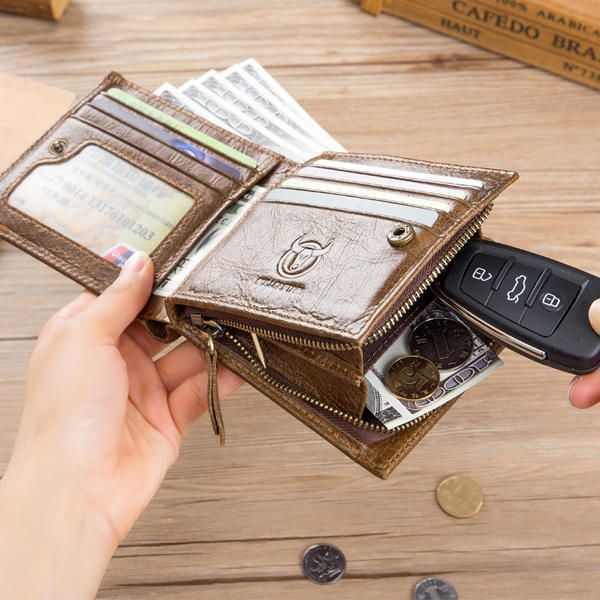 Miesten Lehmännahkainen Retro 9 Korttivalokuvakolikko Vetoketjullinen Kolikkolaukku Pitkä Kukkaro Lyhyt Lompakko