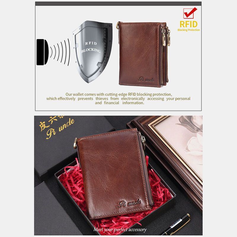 Miesten Lyhyt Bifold Estävä Minimalistinen Lompakko Retro Multi-card Slot Korttikotelo Lehmännahkainen Ajokorttilompakko