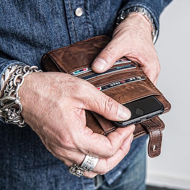 Miesten Pitkä Bifold Vintage Lompakko Monikorttipaikka Korttikotelo Puhelinlaukku Kukkaro Kytkimet Laukku