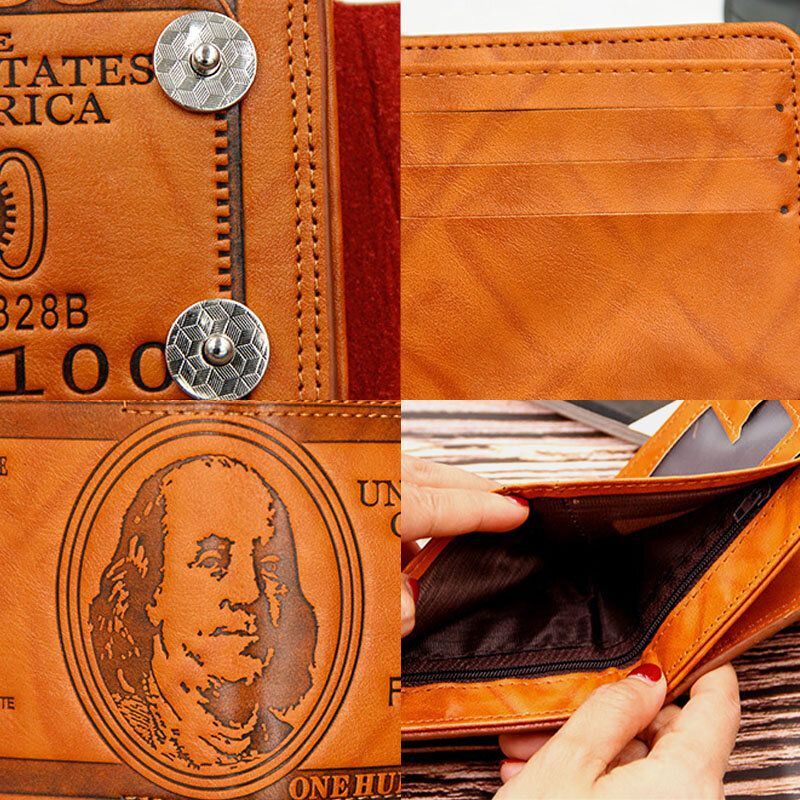 Miesten Pu Nahka Dollar Pattern Bifold Lajittele Monikorttipaikka Korttipidike Kolikko Kukkaro Lompakko