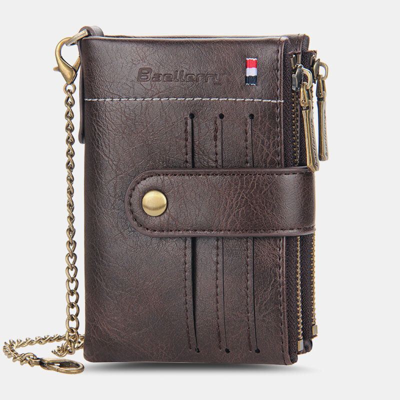 Miesten Pu Nahka Lyhyt Bifold Kaksoisvetoketju Monikorttipaikka Korttipidike Retro Kolikko Kukkaro Money Clip Lompakko