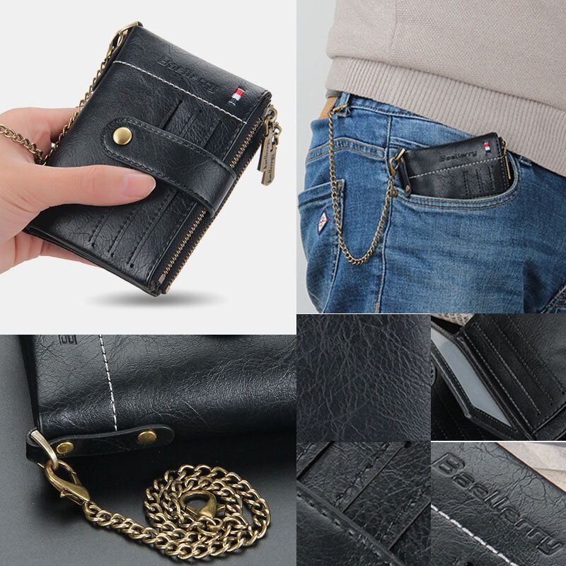 Miesten Pu Nahka Lyhyt Bifold Kaksoisvetoketju Monikorttipaikka Korttipidike Retro Kolikko Kukkaro Money Clip Lompakko