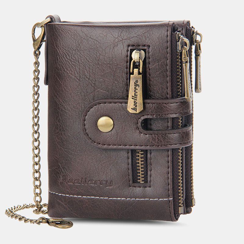 Miesten Pu Nahka Pitkä Bifold Monikorttipaikka Korttipidike Kaksinkertainen Vetoketju Kolikko Kukkaro Money Clip Lompakko