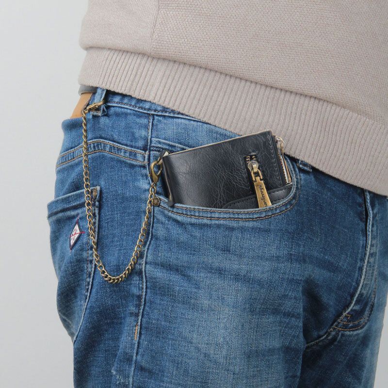 Miesten Pu Nahka Pitkä Bifold Monikorttipaikka Korttipidike Kaksinkertainen Vetoketju Kolikko Kukkaro Money Clip Lompakko