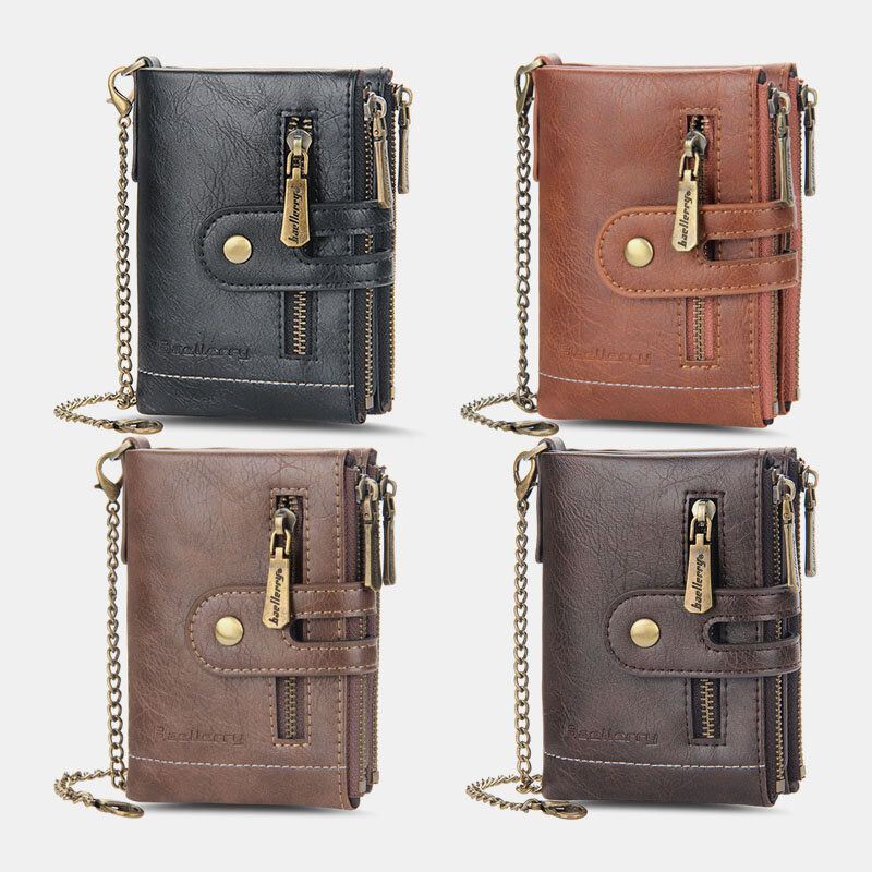 Miesten Pu Nahka Pitkä Bifold Monikorttipaikka Korttipidike Kaksinkertainen Vetoketju Kolikko Kukkaro Money Clip Lompakko