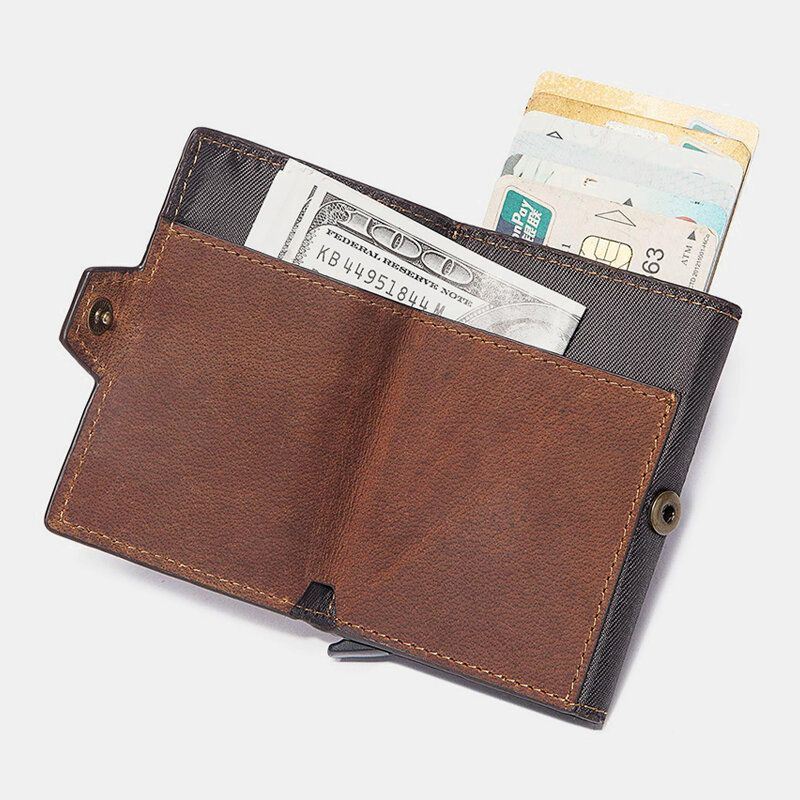 Miesten Retro Estävä Antimagneettinen Lehmännahkainen Lompakko Rento Monikorttipaikka Hasp Korttipidike Monitoiminen Rahaklipsi