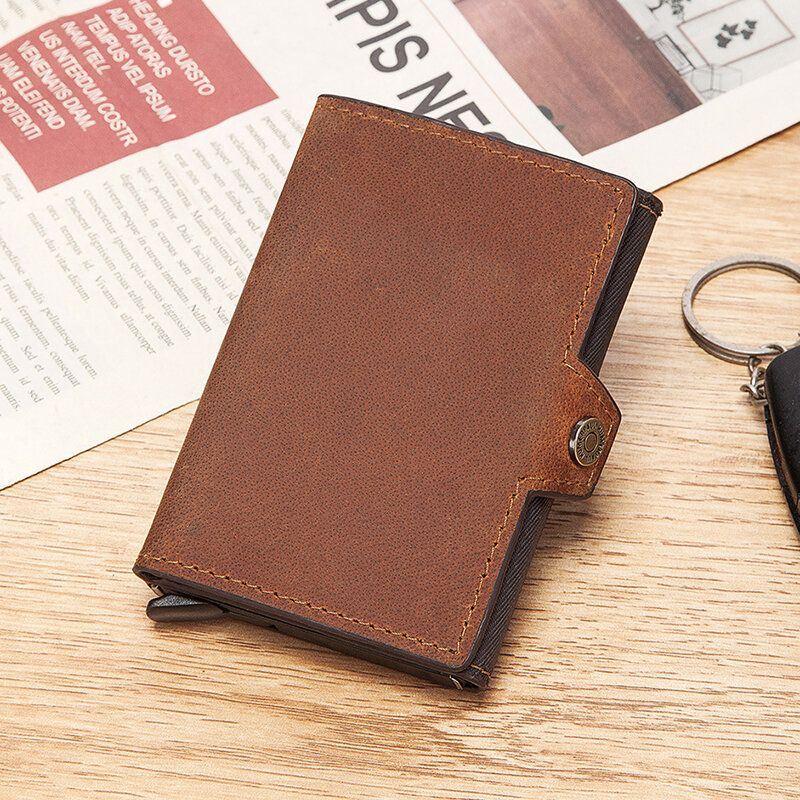 Miesten Retro Estävä Antimagneettinen Lehmännahkainen Lompakko Rento Monikorttipaikka Hasp Korttipidike Monitoiminen Rahaklipsi
