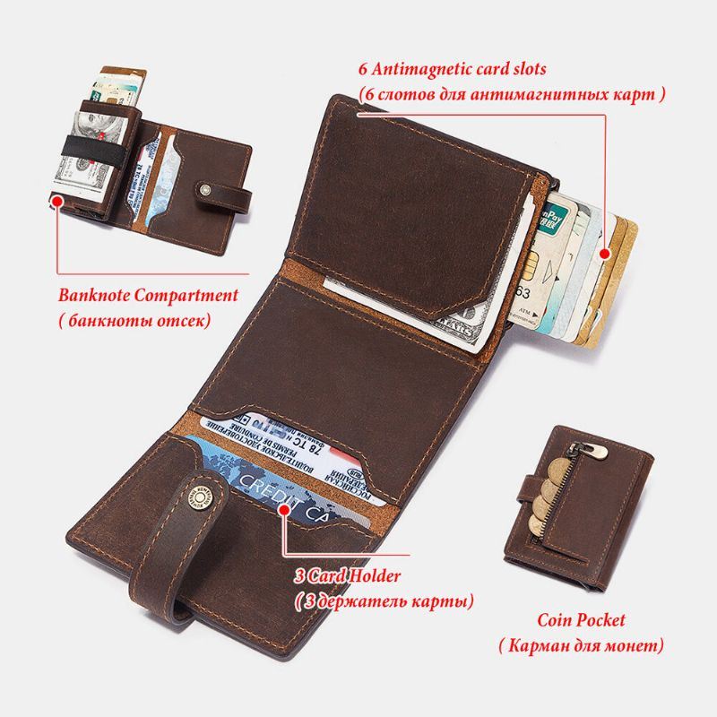 Miesten Retro Kolminkertainen Estävä Antimagneettinen Lompakko Aitoa Nahkaa 9 Korttipaikka Korttipidike Kolikkokukkaro