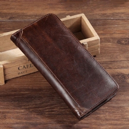 Miesten Retro Pitkä Bifold Aitoa Nahkaa Oleva Lompakko Casual 12 Korttipaikka Korttipidike Rahaklipsi Kytkinlaukku