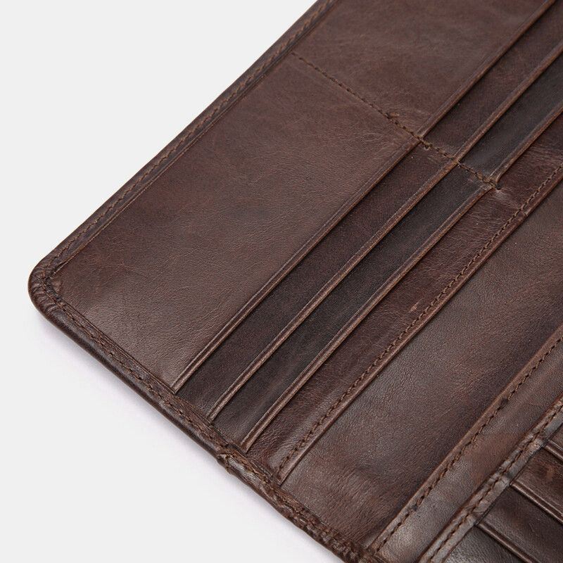 Miesten Retro Pitkä Bifold Aitoa Nahkaa Oleva Lompakko Casual 12 Korttipaikka Korttipidike Rahaklipsi Kytkinlaukku