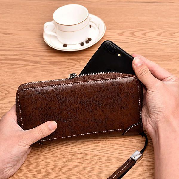 Miesten Retro Pu Long -lompakkokorttipidike 5.5 Tuuman Puhelinlaukku