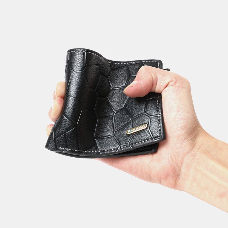 Miesten Tekonahka Business Retro Yksivärinen Litsikuvioinen Kohokuvioitu Monipaikkainen Korttikotelo