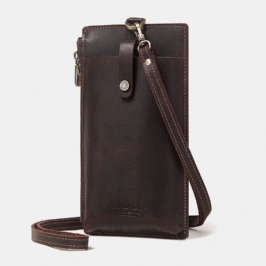 Miesten Unisex Aito Nahkainen Lehmännahkainen Vetoketjusolki Retro 6.3 Tuuman Puhelinlaukku Kytkinlompakko