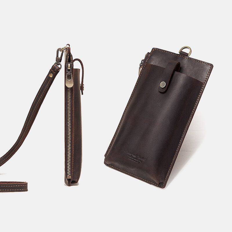 Miesten Unisex Aito Nahkainen Lehmännahkainen Vetoketjusolki Retro 6.3 Tuuman Puhelinlaukku Kytkinlompakko
