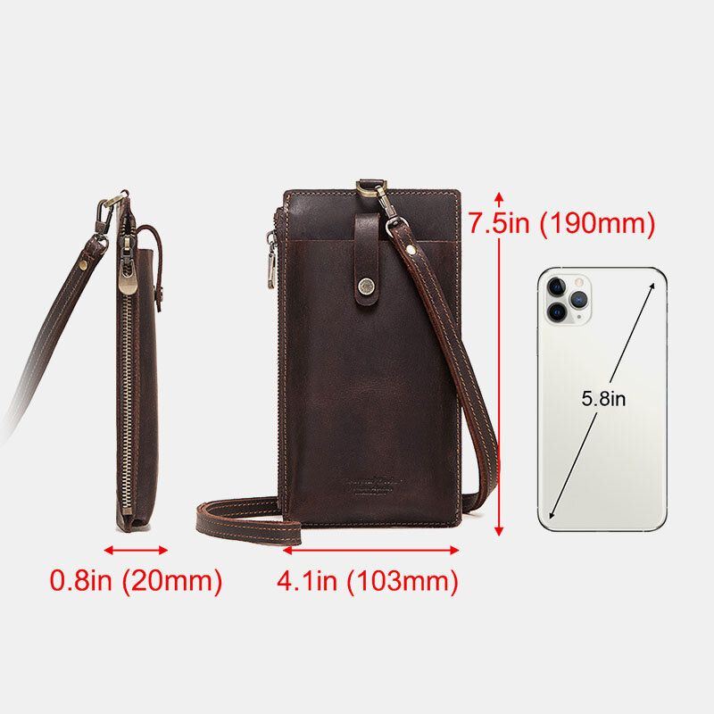 Miesten Unisex Aito Nahkainen Lehmännahkainen Vetoketjusolki Retro 6.3 Tuuman Puhelinlaukku Kytkinlompakko