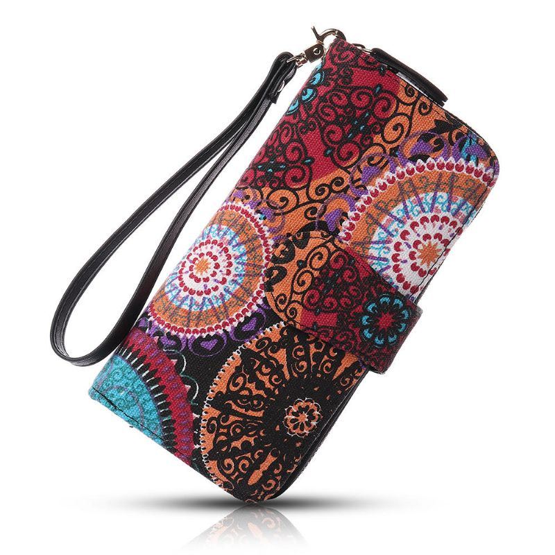 Naisten Canvas Bohemian Long Wallet Muti-kolikkopeli