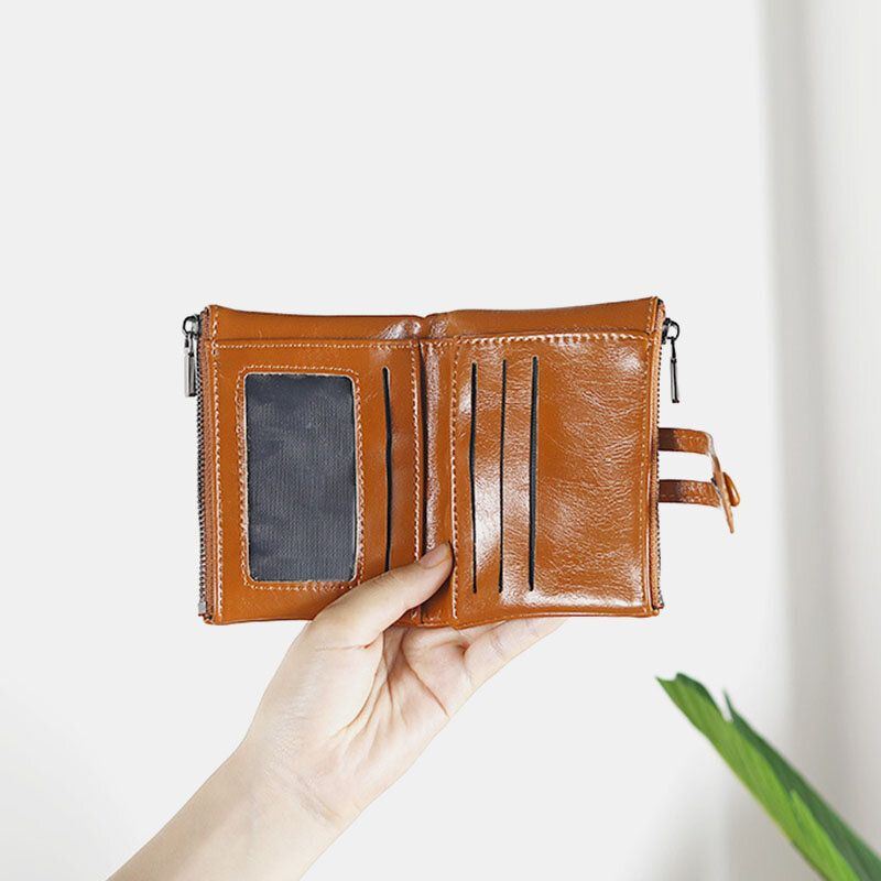 Naisten Varkaudenesto 6 Korttipaikkaa Oil Wax Bifold Lompakko