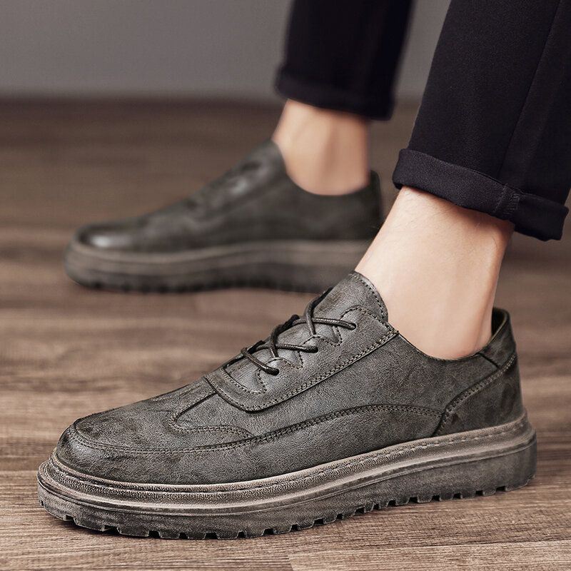 Miesten Brogue Microfiber Nahka Liukumattomat Puettavat Vintage Vapaa-ajan Kengät