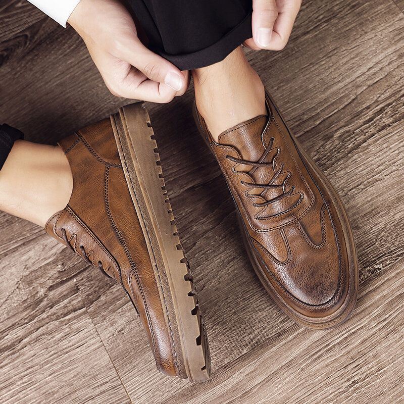 Miesten Brogue Microfiber Nahka Liukumattomat Puettavat Vintage Vapaa-ajan Kengät