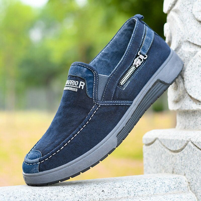 Miesten Canvas Hengittävä Pehmeä Pohja Mukava Slip On Vanhojen Pekingin Vapaa-ajan Kangaskengät