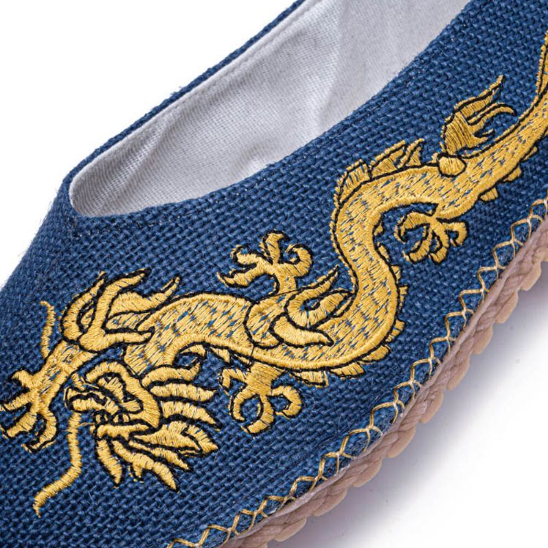 Miesten Hengittävät Liukumattomat Old Pekingin Lohikäärmekirjailu Mukavat Vapaa-ajan Pellavakengät