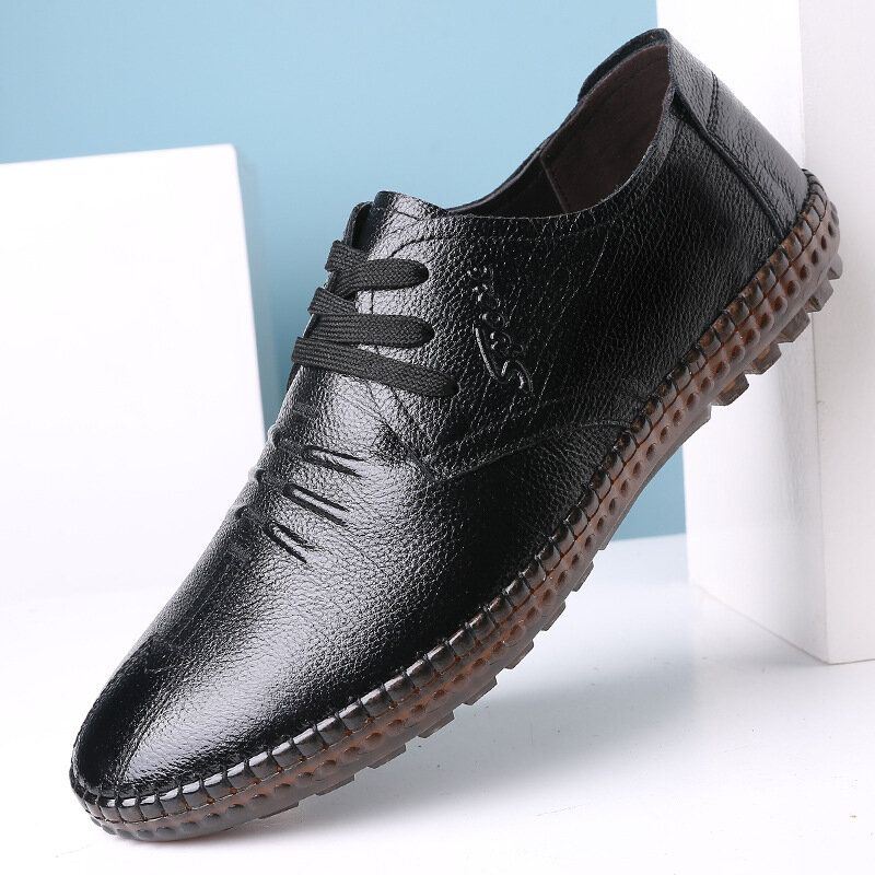 Miesten Käsinompeleet Business Casual -lehmännahkakengät