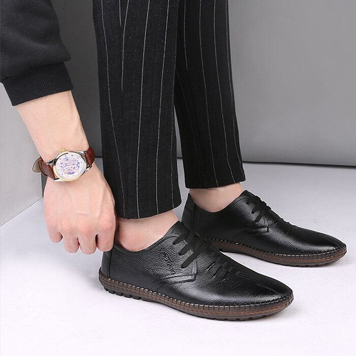 Miesten Käsinompeleet Business Casual -lehmännahkakengät