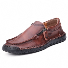 Miesten Käsinompeleet Nahka Pehmeä Sivuvetoketju Business Casual Slip On Litteät Kengät