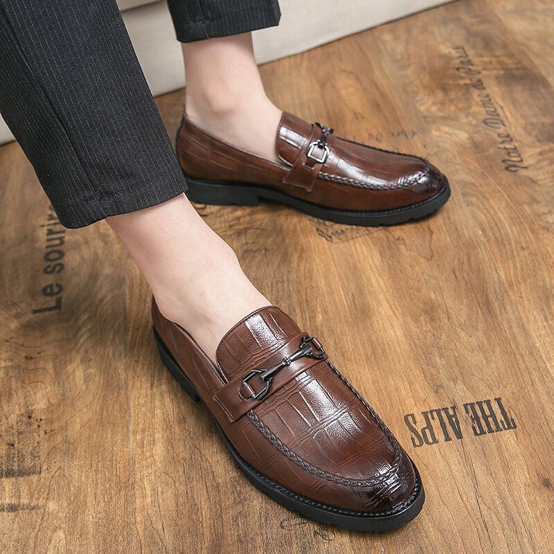 Miesten Mikrokuituliina Hengittävä Pehmeä Pohja Retro Slip Englannin Style Casual Business Kengät
