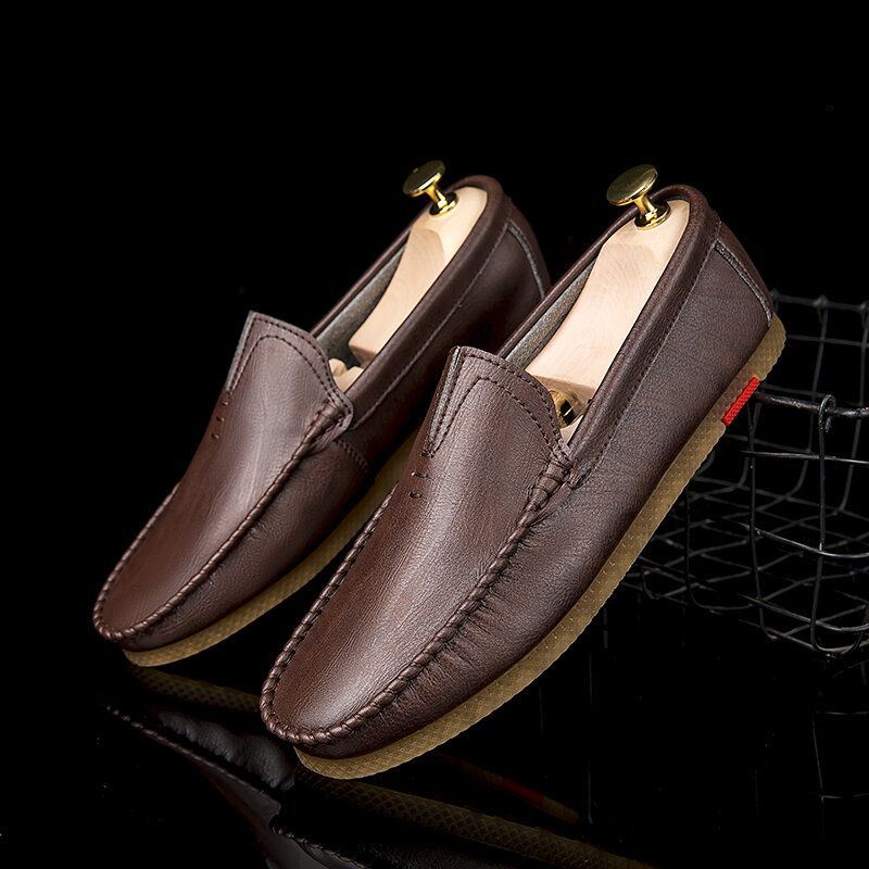 Miesten Mikrokuituliina Hengittävät Mukavat Pohja Slip On Ajo Rento Nahka Loafers Kengät