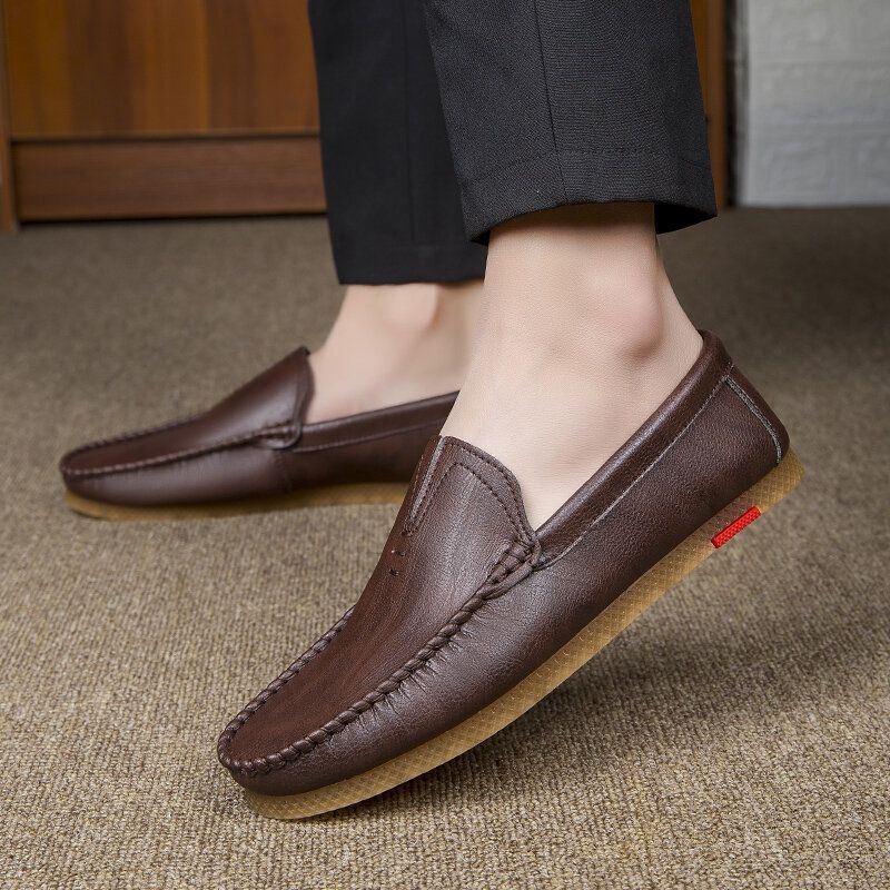 Miesten Mikrokuituliina Hengittävät Mukavat Pohja Slip On Ajo Rento Nahka Loafers Kengät