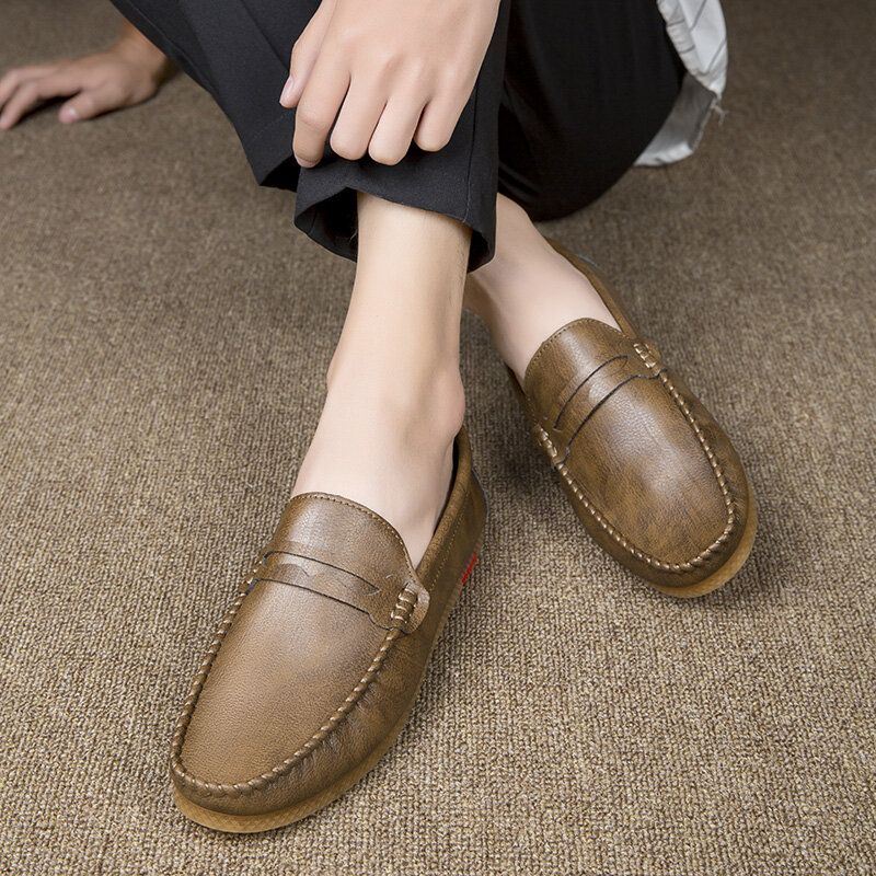 Miesten Mikrokuituliina Hengittävät Mukavat Pohja Slip On Ajoleivit Vapaa-ajan Nahkakengät