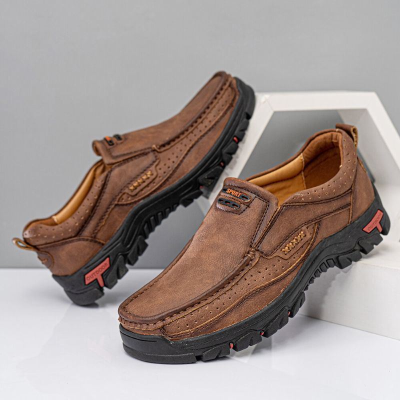 Miesten Mukavat Slip On Loafers Liukumattomat Pehmeät Rento Business Kävely Nahka Kengät