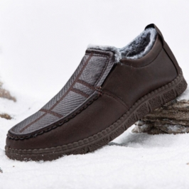 Miesten Nahka Liukumaton Lämmin Vuorattu Pehmeä Pohja Kiinteä Mukava Slip On Outdoor Rento Lumikengät