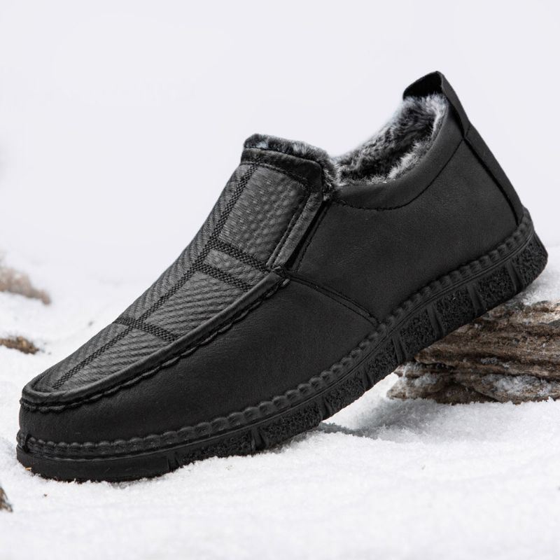 Miesten Nahka Liukumaton Lämmin Vuorattu Pehmeä Pohja Kiinteä Mukava Slip On Outdoor Rento Lumikengät