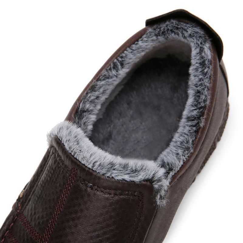 Miesten Nahka Liukumaton Lämmin Vuorattu Pehmeä Pohja Kiinteä Mukava Slip On Outdoor Rento Lumikengät