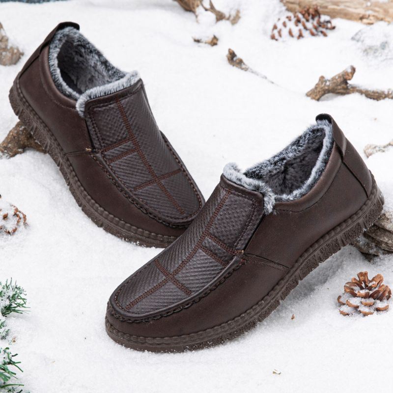 Miesten Nahka Liukumaton Lämmin Vuorattu Pehmeä Pohja Kiinteä Mukava Slip On Outdoor Rento Lumikengät