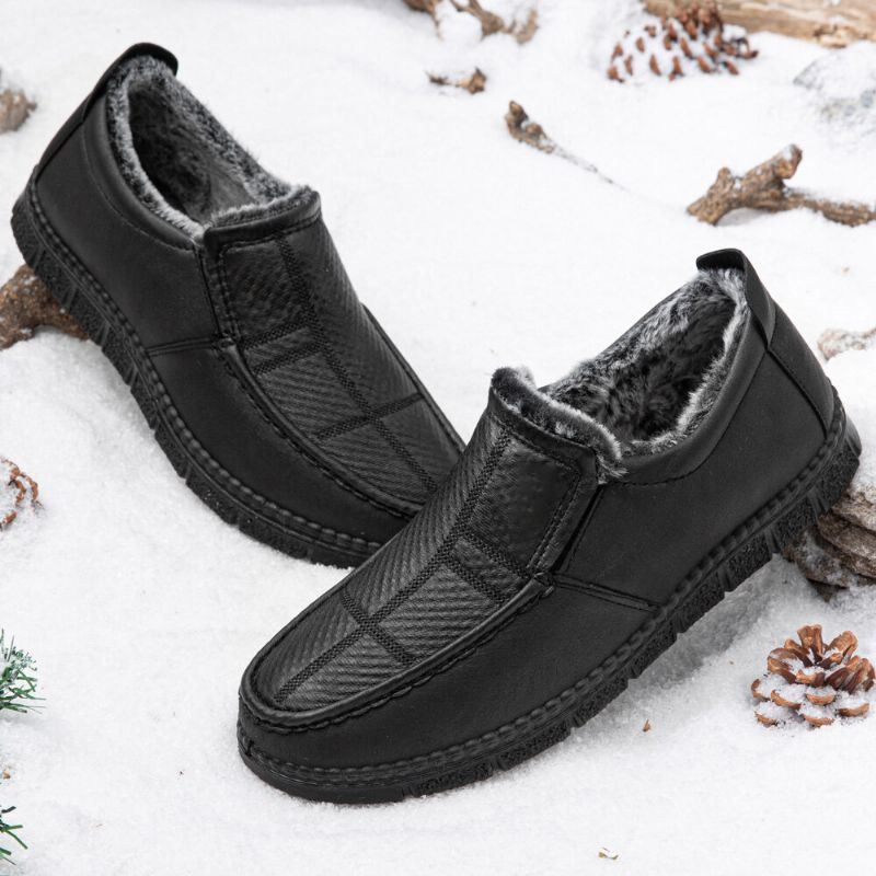 Miesten Nahka Liukumaton Lämmin Vuorattu Pehmeä Pohja Kiinteä Mukava Slip On Outdoor Rento Lumikengät