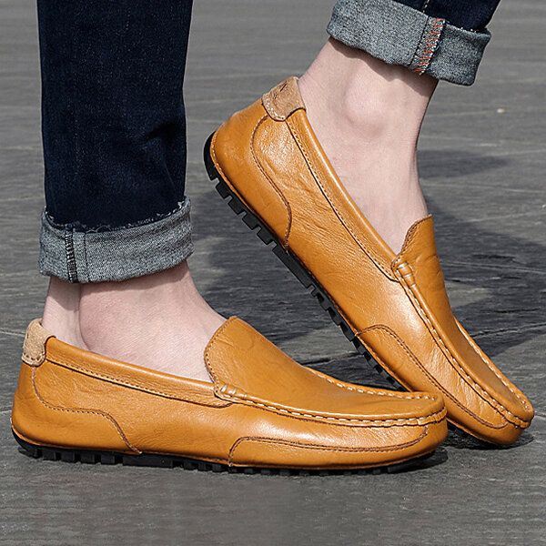 Miesten Nahkaiset Vapaa-ajan Ajolipsut Ulkona Tasaiset Pehmeät Mukavat Loafers-kengät