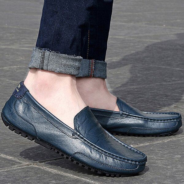 Miesten Nahkaiset Vapaa-ajan Ajolipsut Ulkona Tasaiset Pehmeät Mukavat Loafers-kengät