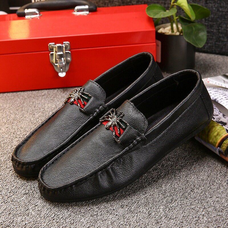 Miesten Pu-perhoskoristelu Muoti Business Slip On Nahkahousut