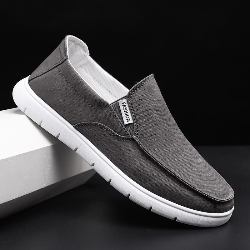 Miesten Pure Color Canvas Hengittävä Slip On Tasaiset Vapaa-ajan Kengät
