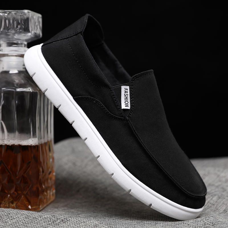 Miesten Pure Color Canvas Hengittävä Slip On Tasaiset Vapaa-ajan Kengät