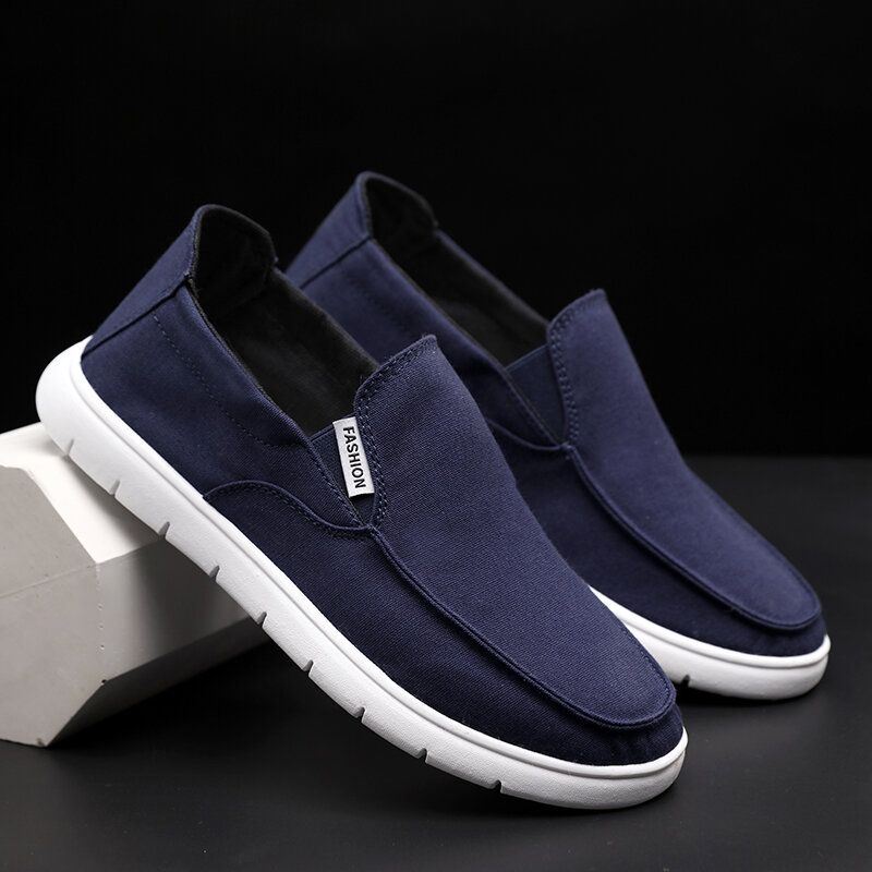 Miesten Pure Color Canvas Hengittävä Slip On Tasaiset Vapaa-ajan Kengät