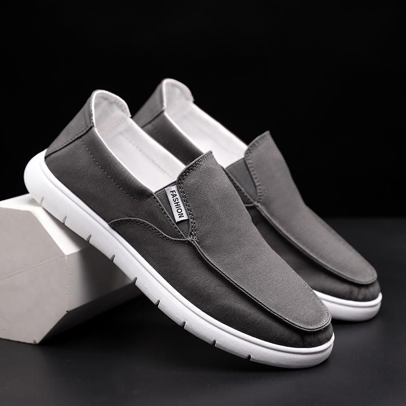 Miesten Pure Color Canvas Hengittävä Slip On Tasaiset Vapaa-ajan Kengät