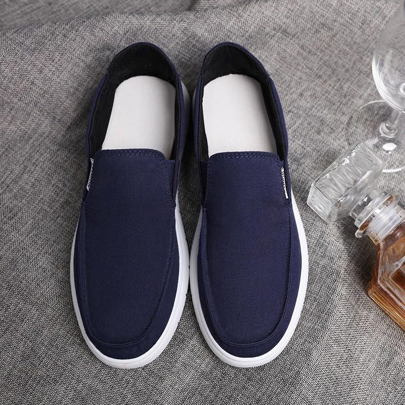Miesten Pure Color Canvas Hengittävä Slip On Tasaiset Vapaa-ajan Kengät